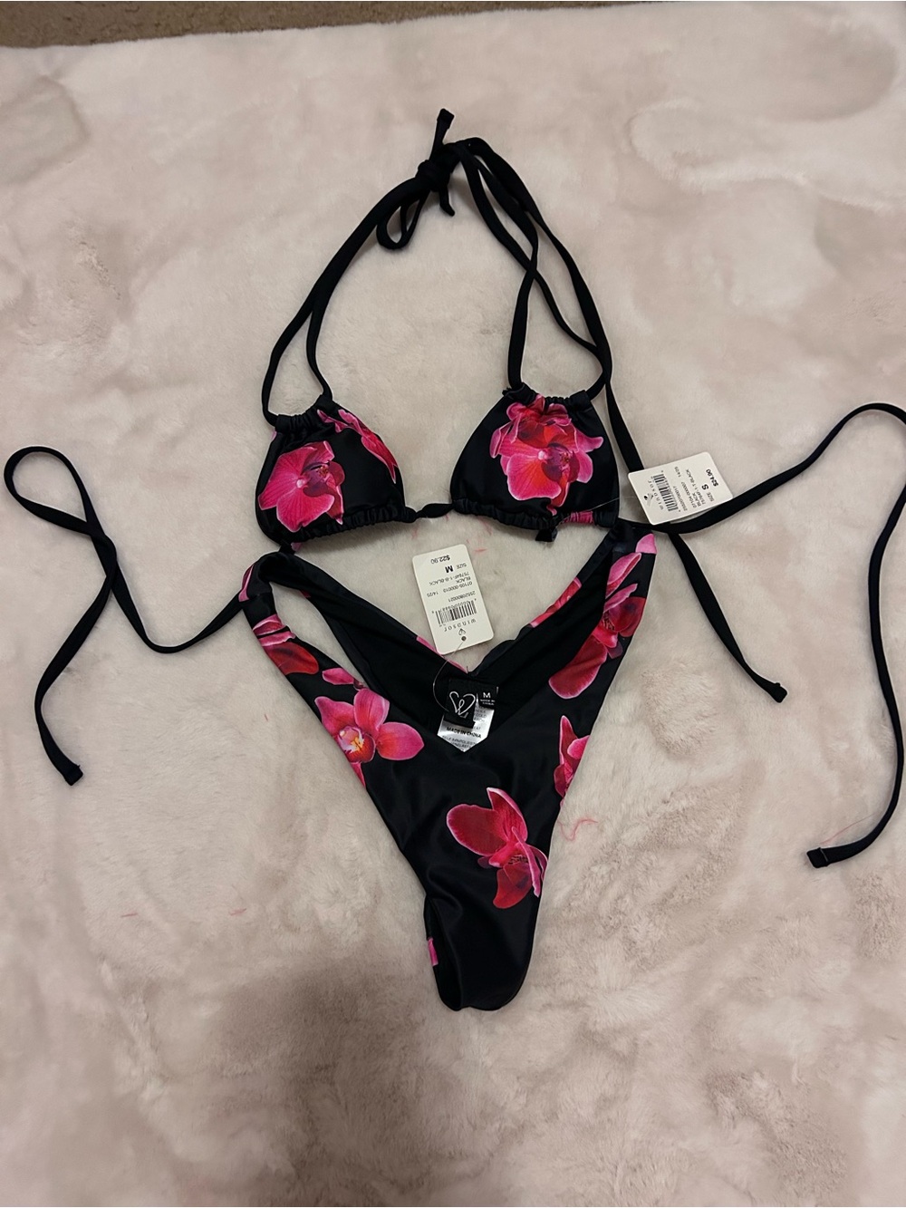 Windsor Black Bikini Set with Pink Floral Print